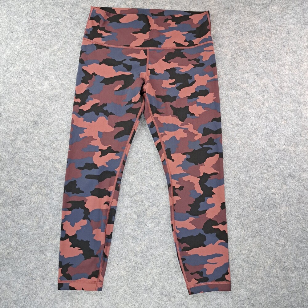Lululemon Leggings Women 12 Pink Camo Wunder Under Tight High Waist Run Gym Yoga